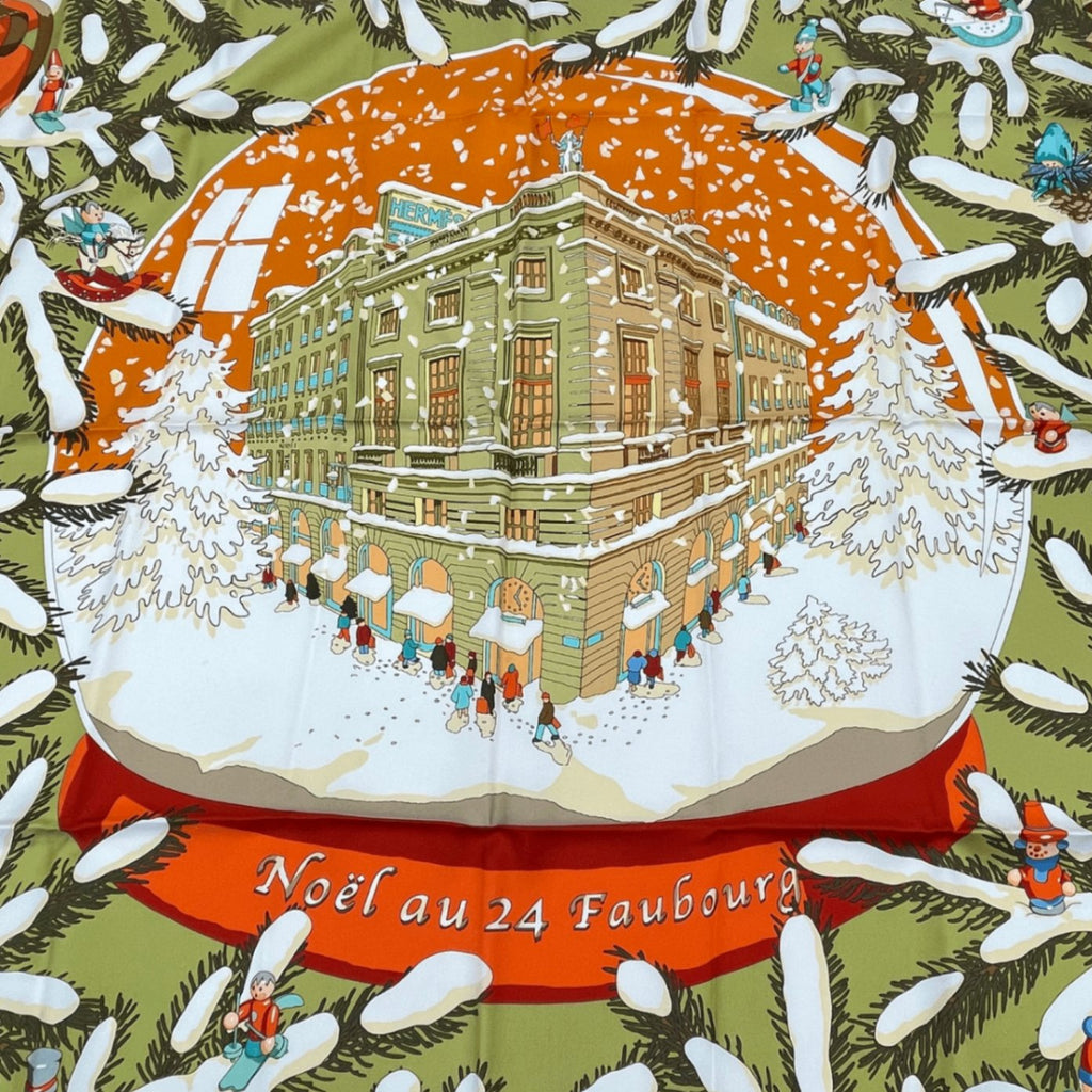Hermes Carre 90 Noel Au 24 Faubourg Christmas At 24 Silk Scarf Orange