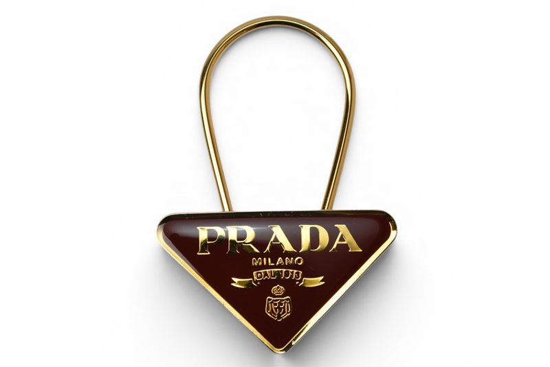 Prada Key Ring Key Holder Triangle Bordeaux Gold
