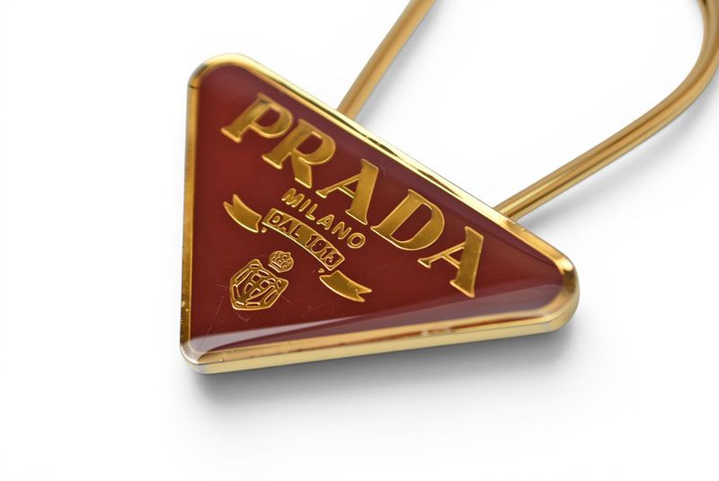 Prada Key Ring Key Holder Triangle Bordeaux Gold — view 4