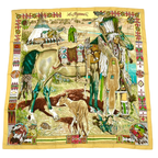 Hermes les Cheyenne Carre 90 Silk Yellow Multicolor Scarf