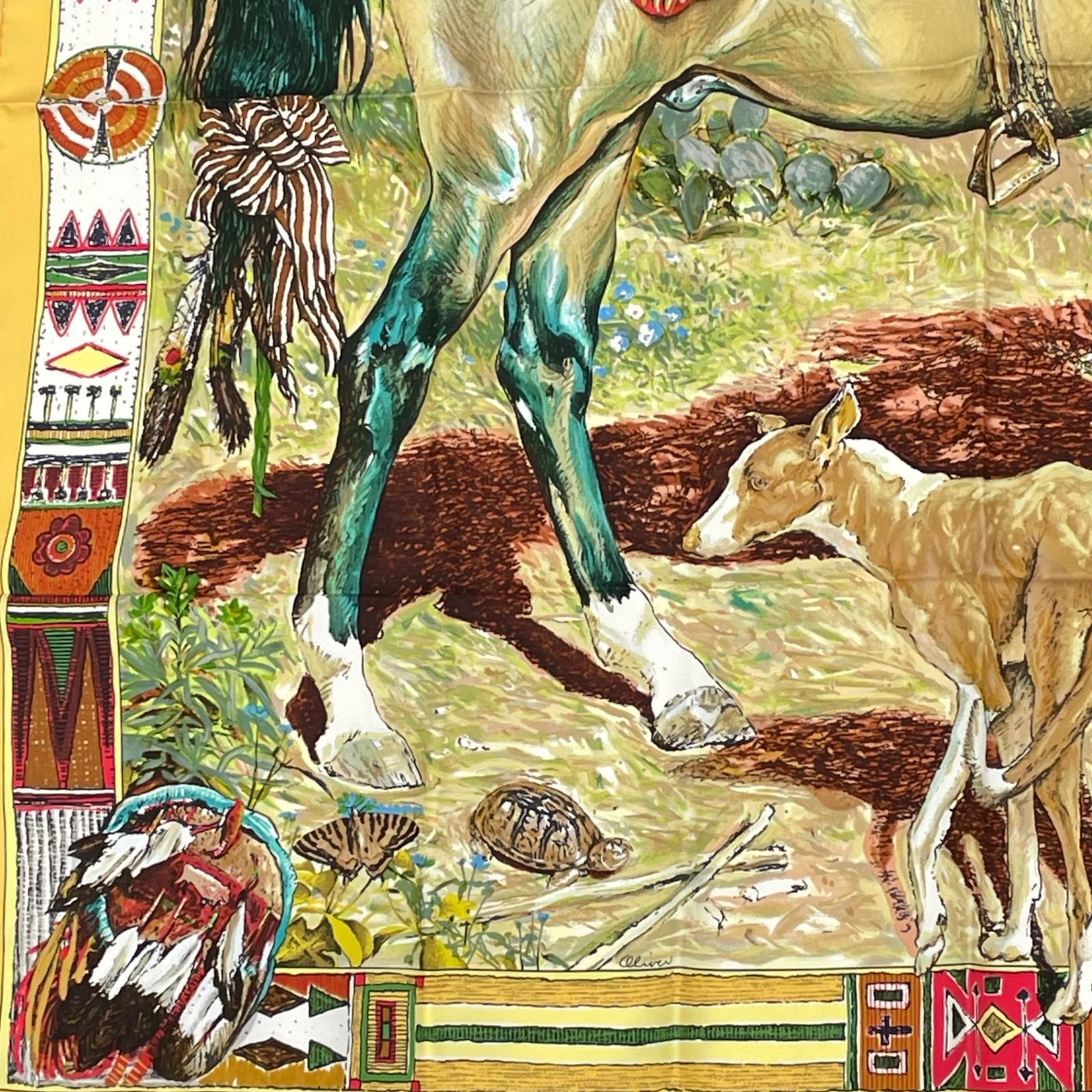 Hermes les Cheyenne Carre 90 Silk Yellow Multicolor Scarf — view 4