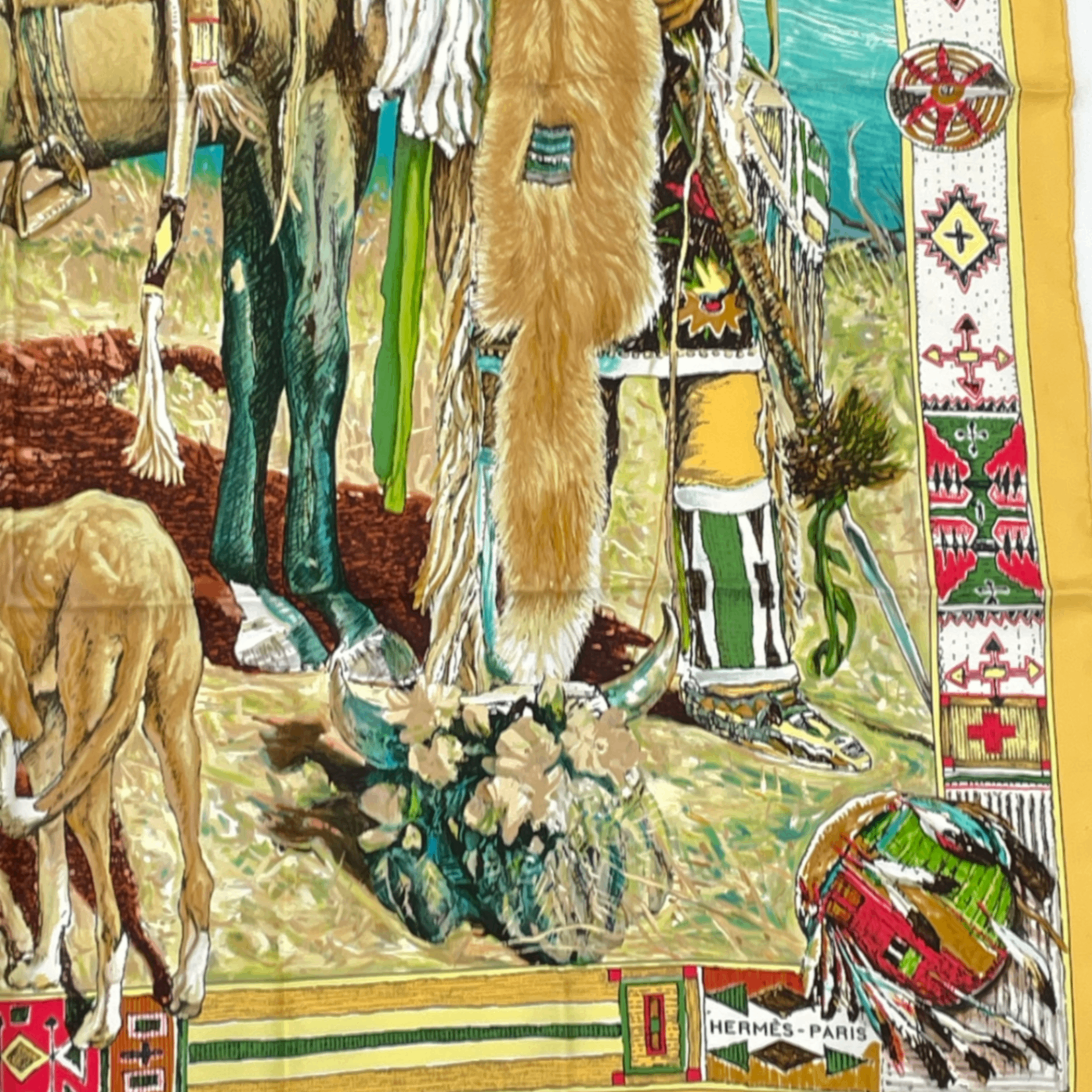 Hermes les Cheyenne Carre 90 Silk Yellow Multicolor Scarf — view 5