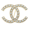 Chanel CC Logo Pearl Pin Badge Brooch White Gold