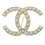 Chanel CC Logo Pearl Pin Badge Brooch White Gold