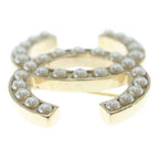 Chanel CC Logo Pearl Pin Badge Brooch White Gold — view 3