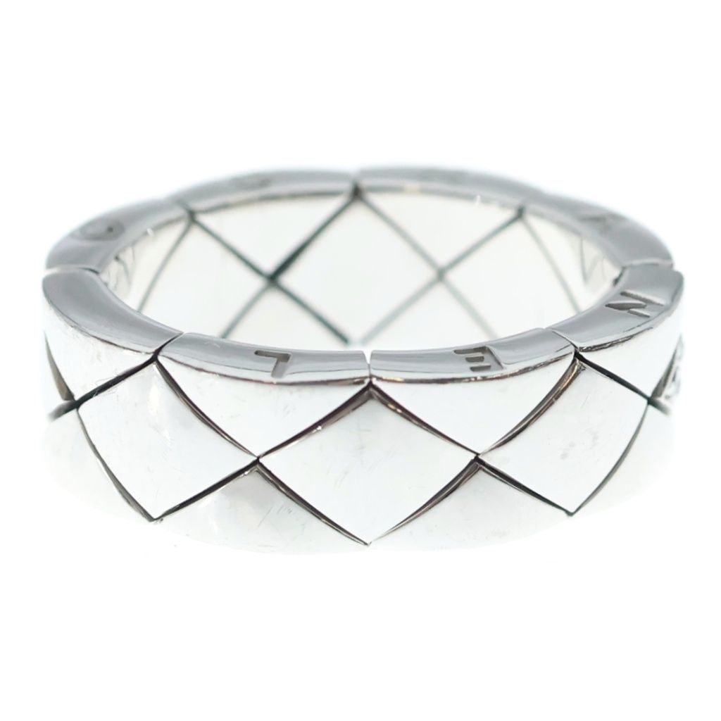 Chanel Quilted Diamond Ring White Gold Silver