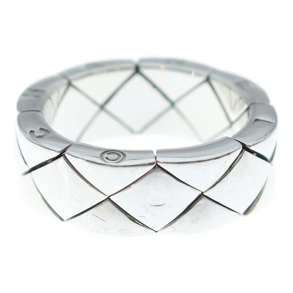 Chanel Quilted Diamond Ring White Gold Silver