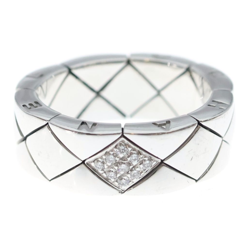 Chanel Quilted Diamond Ring White Gold Silver