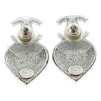 Chanel CC Logo Metal Strass Heart Rhinestone Earrings Silver — view 2