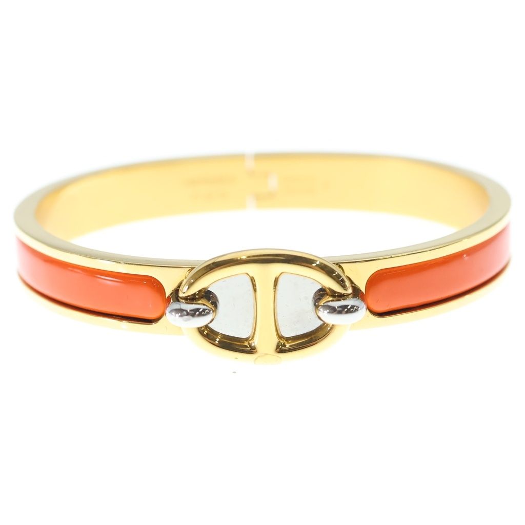 Hermes Mini Click Chaine D'ancre Bangle Bracelet Orange Gold — view 4