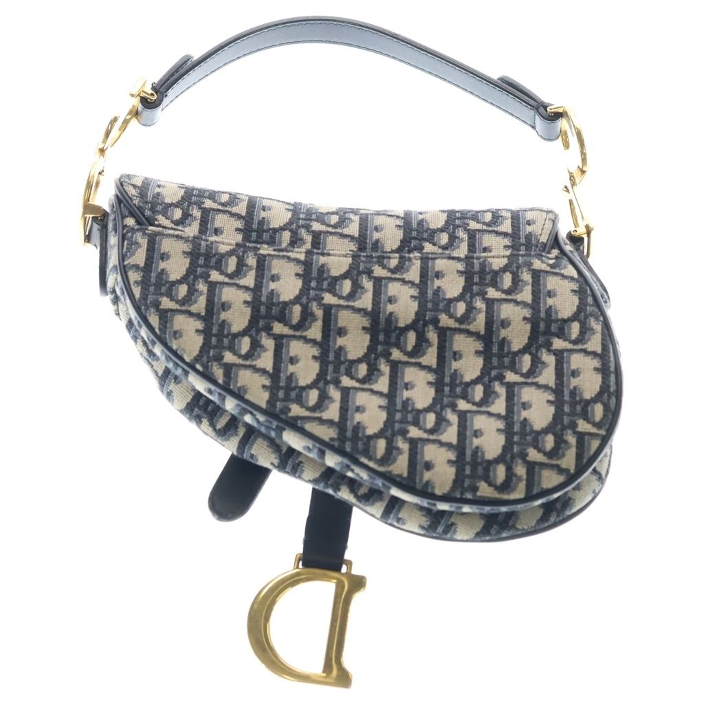 Dior Oblique Saddle Bag Top Handle Navy Leather Canvas Gold — view 2
