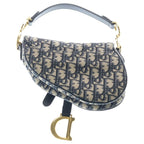 Dior Oblique Saddle Bag Top Handle Navy Leather Canvas Gold — view 2