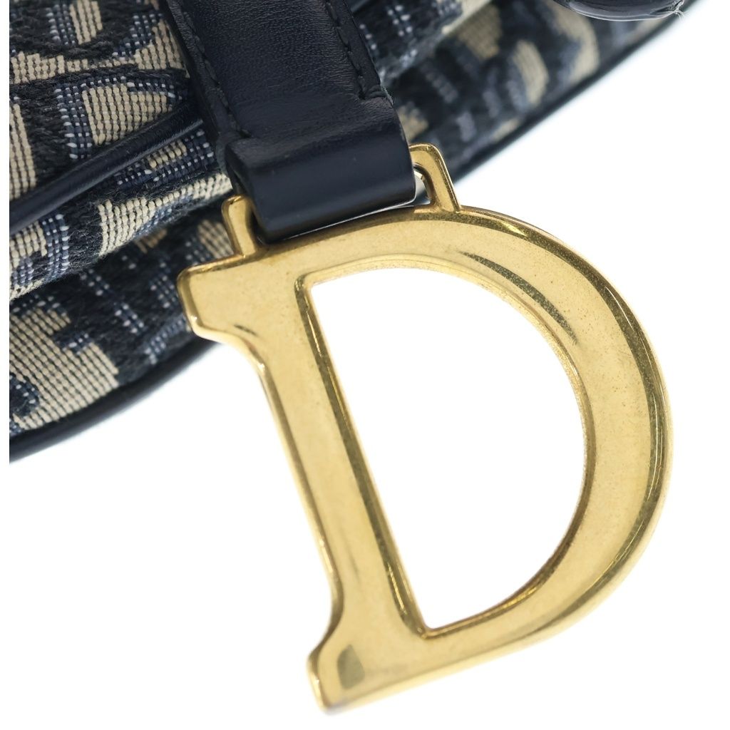 Dior Oblique Saddle Bag Top Handle Navy Leather Canvas Gold — view 6