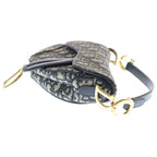 Dior Oblique Saddle Bag Top Handle Navy Leather Canvas Gold — view 3