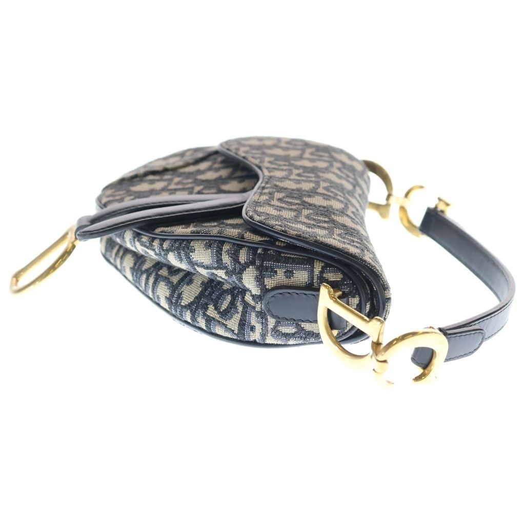 Dior Oblique Saddle Bag Top Handle Navy Leather Canvas Gold — view 3