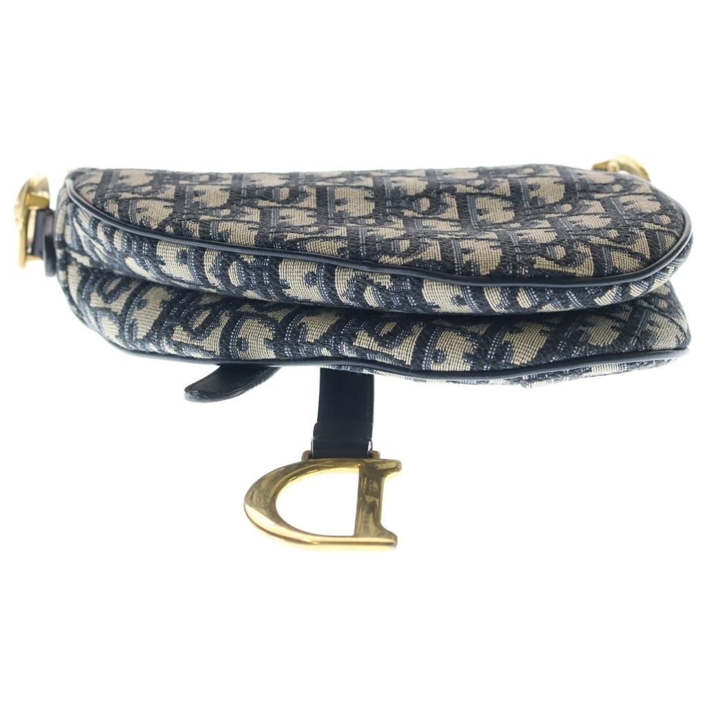 Dior Oblique Saddle Bag Top Handle Navy Leather Canvas Gold — view 4