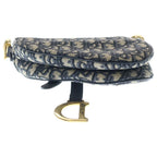 Dior Oblique Saddle Bag Top Handle Navy Leather Canvas Gold — view 4