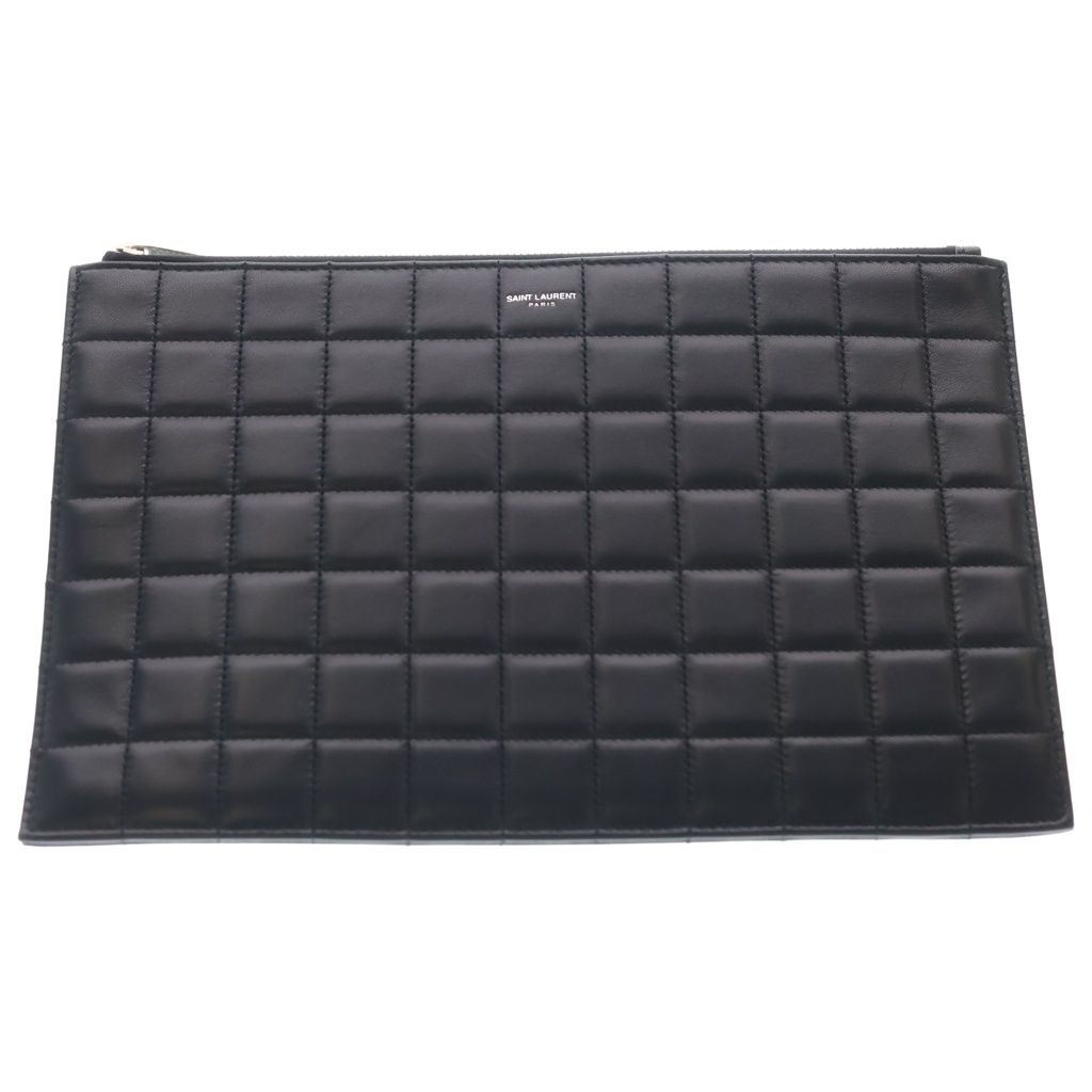 Saint Laurent Paris Matelasse Carre Clutch Case Pouch Black Leather Silver