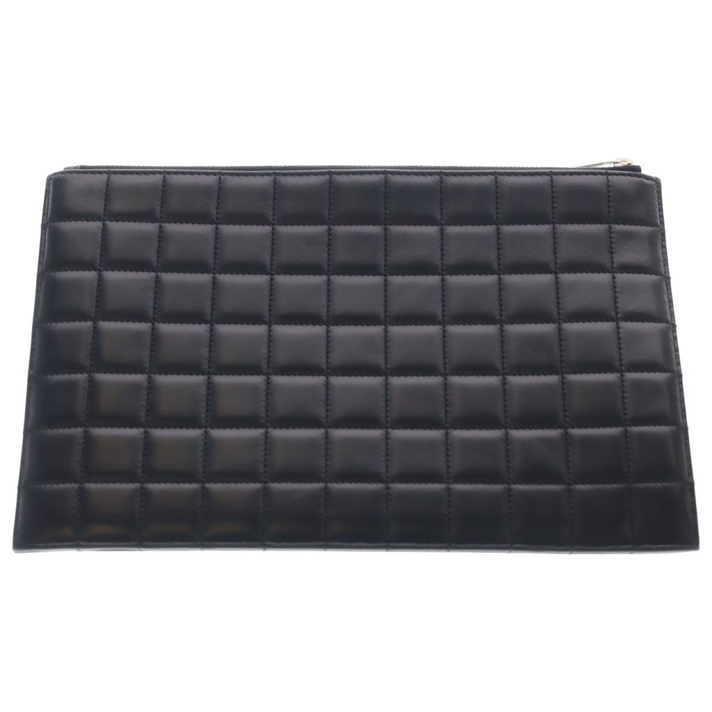 Saint Laurent Paris Matelasse Carre Clutch Case Pouch Black Leather Silver — view 2