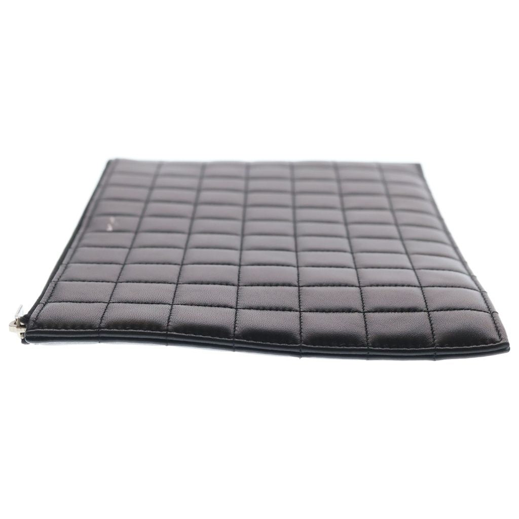Saint Laurent Paris Matelasse Carre Clutch Case Pouch Black Leather Silver — view 3