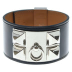 Hermes Collier de Chien Leather Bangle de Silver Black Bracelet — view 4