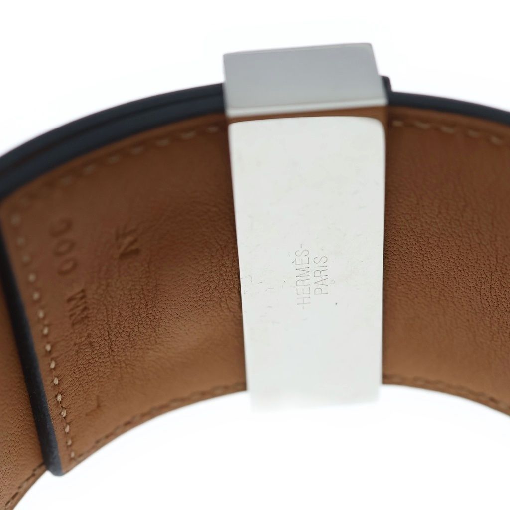 Hermes Collier de Chien Leather Bangle de Silver Black Bracelet — view 5