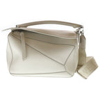 Loewe Puzzle Small 2-Way Shoulder Bag White Leather Silver