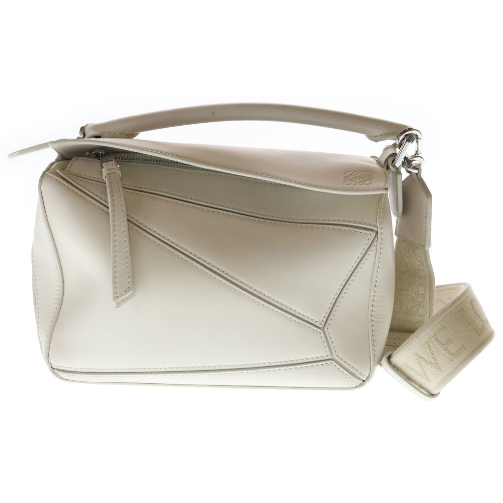 Loewe Puzzle Small 2-Way Shoulder Bag White Leather Silver