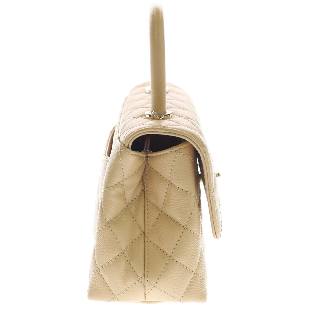 Chanel Coco Handle 24 Quilted 2-Way Shoulder Bag Caviar Leather Champagne Cream — view 3