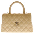 Chanel Coco Handle 24 Quilted 2-Way Shoulder Bag Caviar Leather Champagne Cream