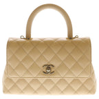 Chanel Coco Handle 24 Quilted 2-Way Shoulder Bag Caviar Leather Champagne Cream