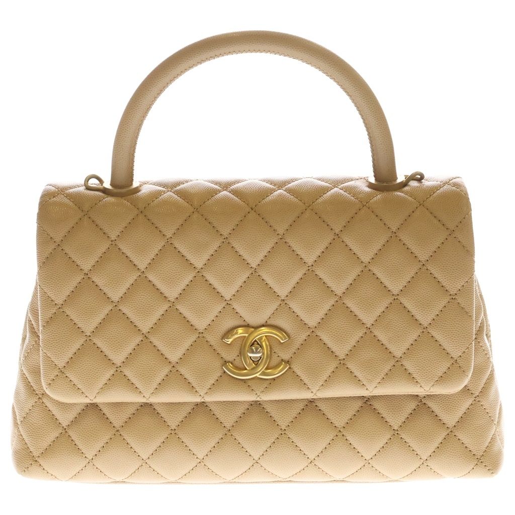 Chanel Coco Handle 29 Quilted Large 2-Way Shoulder Bag Caviar Leather Gold Beige