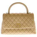 Chanel Coco Handle 29 Quilted Large 2-Way Shoulder Bag Caviar Leather Gold Beige