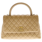 Chanel Coco Handle 29 Quilted Large 2-Way Shoulder Bag Caviar Leather Gold Beige