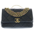 Chanel Chain Shoulder Bag Quilted CC Logo Black Lambskin Gold