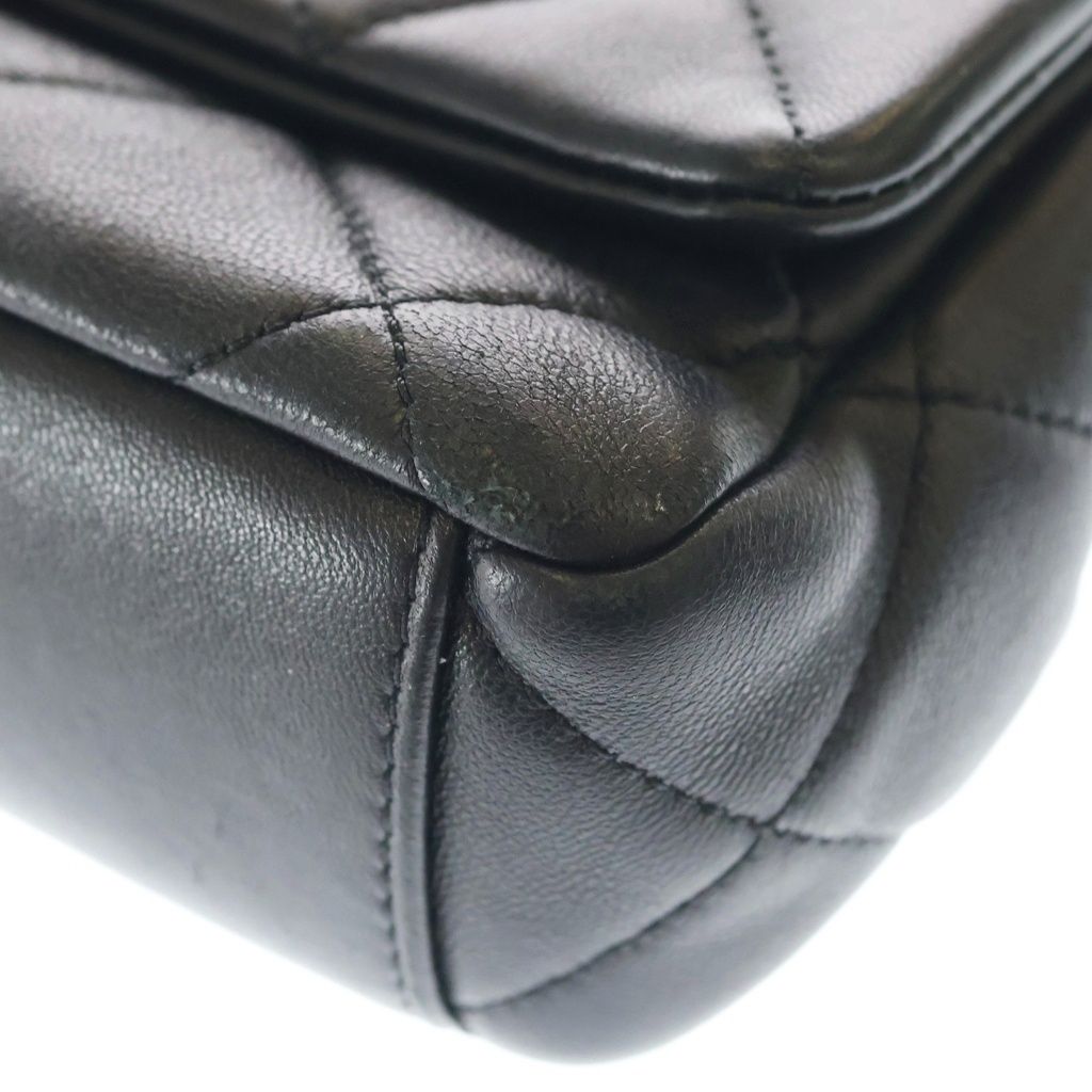 Chanel Chain Shoulder Bag Quilted CC Logo Black Lambskin Gold — view 6