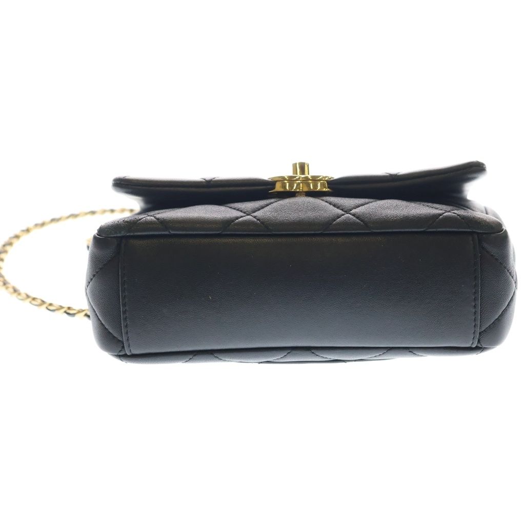 Chanel Chain Shoulder Bag Quilted CC Logo Black Lambskin Gold — view 4