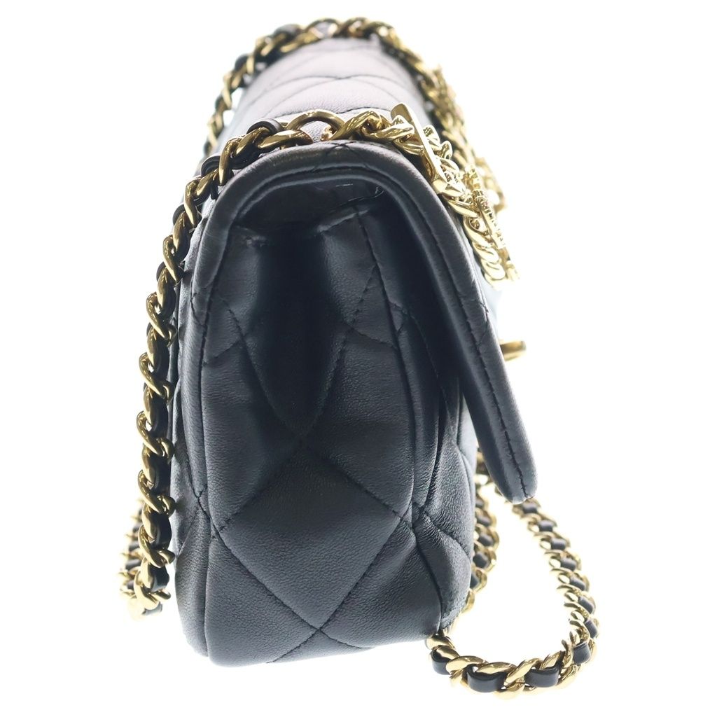 Chanel Chain Shoulder Bag Quilted CC Logo Black Lambskin Gold — view 3