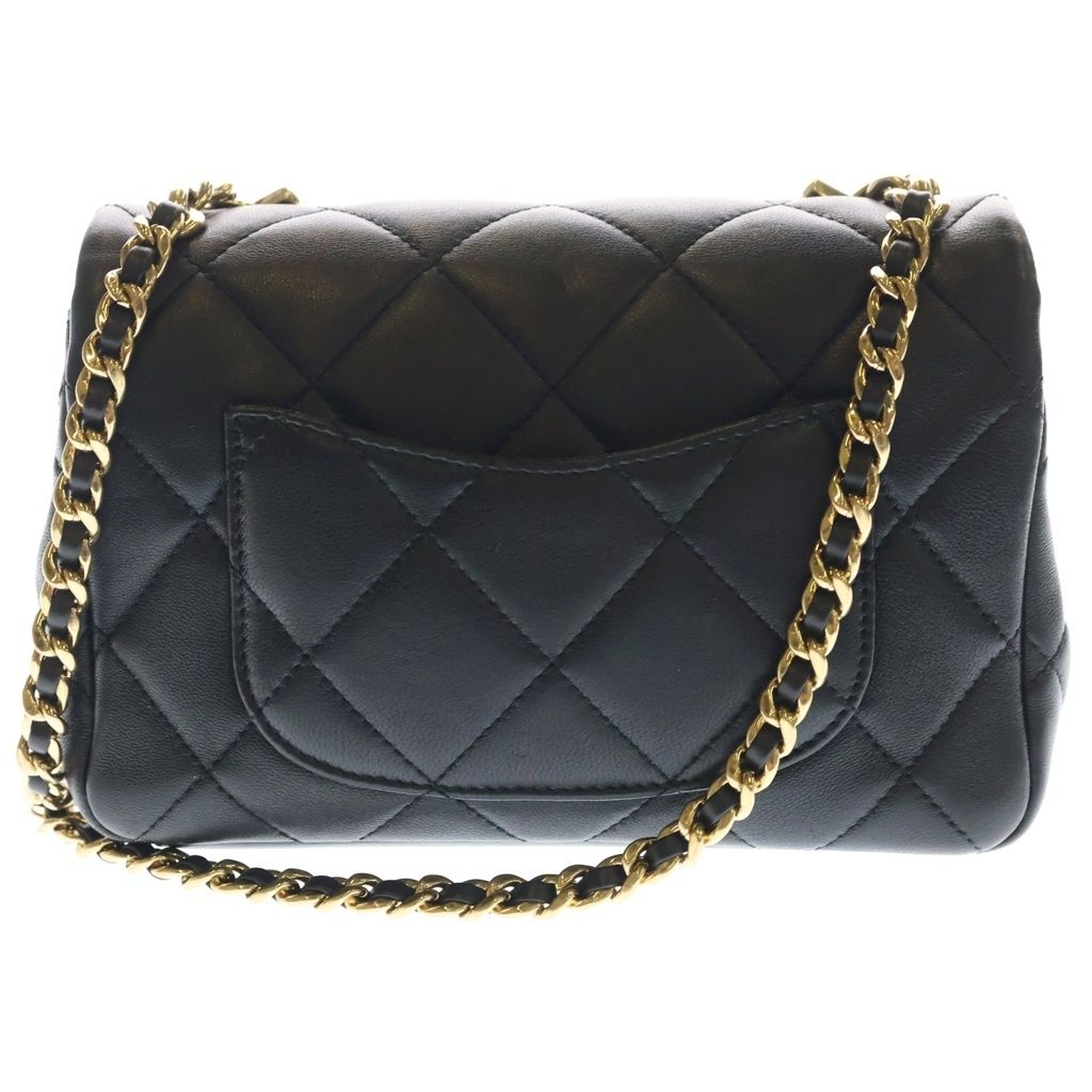 Chanel Chain Shoulder Bag Quilted CC Logo Black Lambskin Gold — view 2