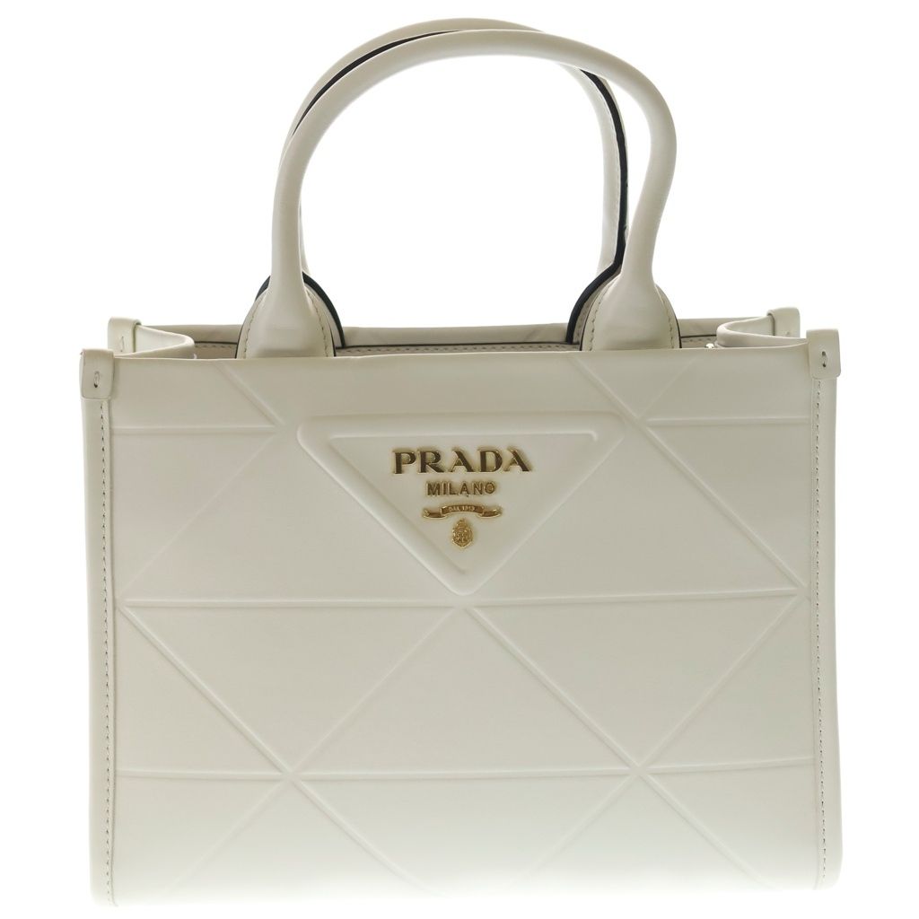 Prada Symbol Stitch 2-Way Shoulder Bag White Leather Gold