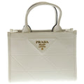 Prada Symbol Stitch 2-Way Shoulder Bag White Leather Gold