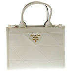 Prada Symbol Stitch 2-Way Shoulder Bag White Leather Gold