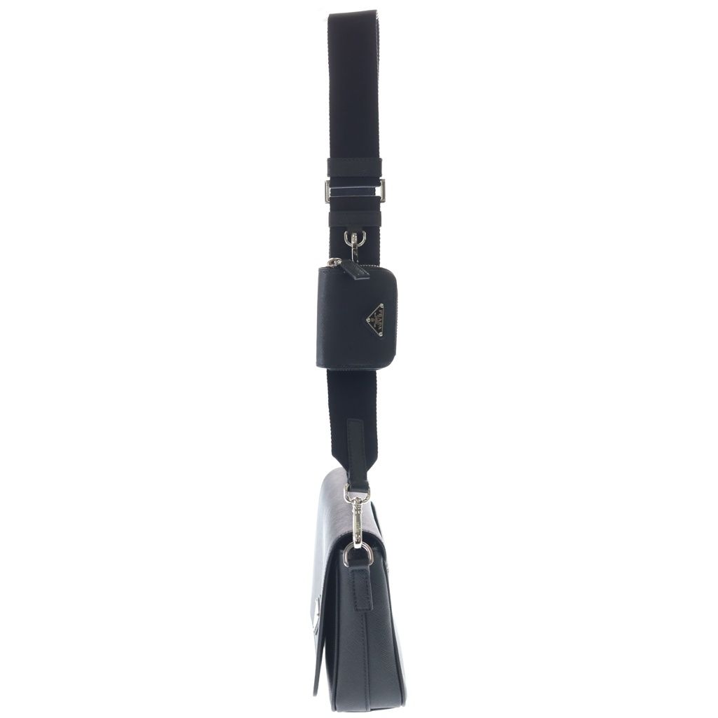 Prada Saffiano Shoulder Bag Black Leather Silver — view 3