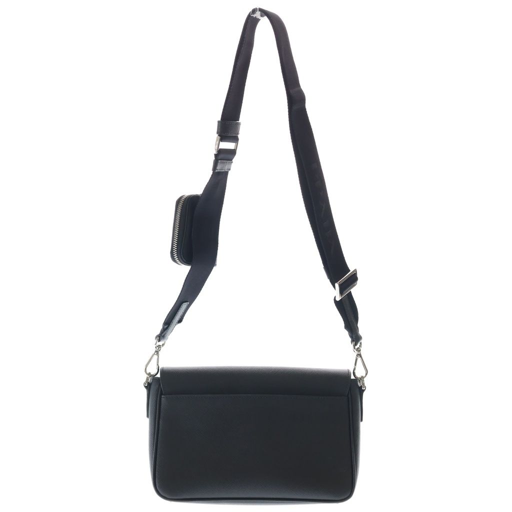 Prada Saffiano Shoulder Bag Black Leather Silver — view 2