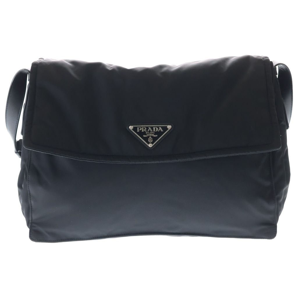 Prada Re-Nylon Large Padded Leather Nylon Shoulder Bag Black