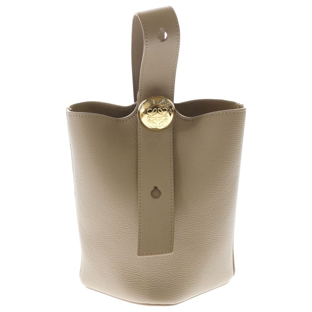 Loewe Pebble Bucket Bag Mini Beige Soft Gray Necklace Leather