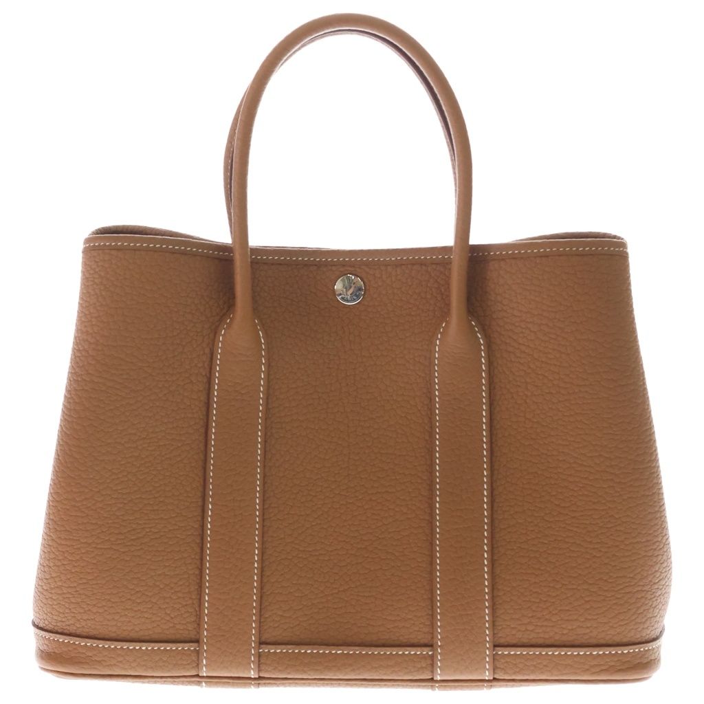 Hermes Garden Party TPM Gold Negonda Leather Hand Tote Silver Brown — view 2