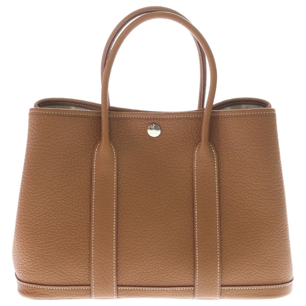 Hermes Garden Party TPM Gold Negonda Leather Hand Tote Silver Brown