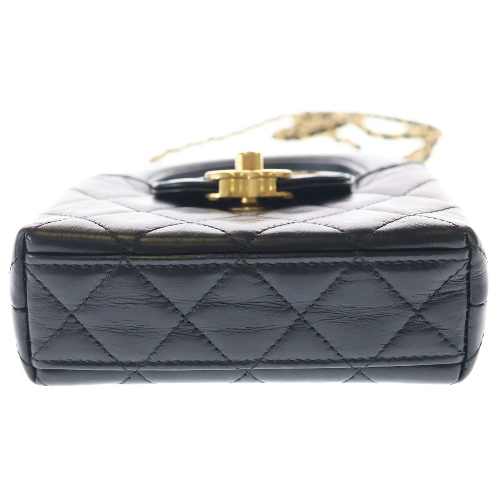 Chanel Quilted Top Handle Calfskin Leather Mini Chain Shoulder Bag Gold Black — view 4