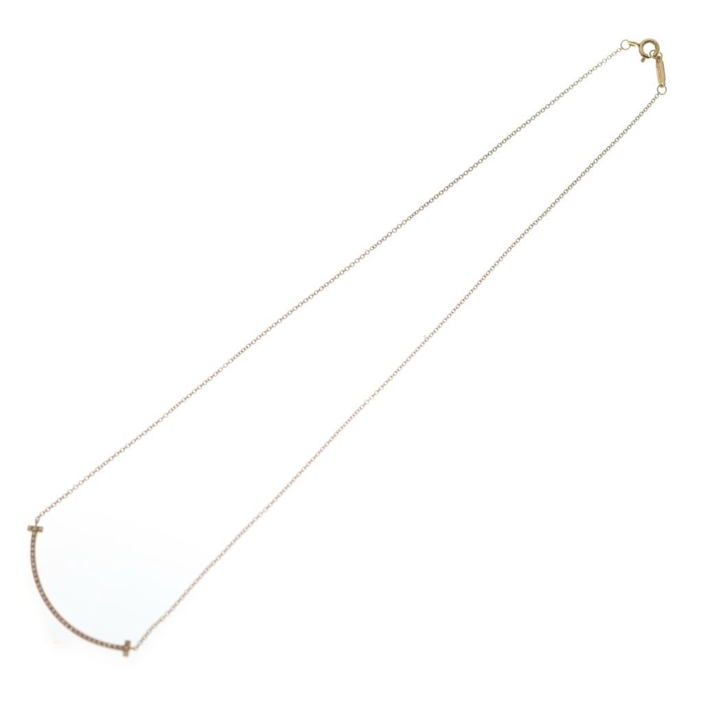 Tiffany & Co T Smile Small Diamond Pendant Chain Gold — view 2